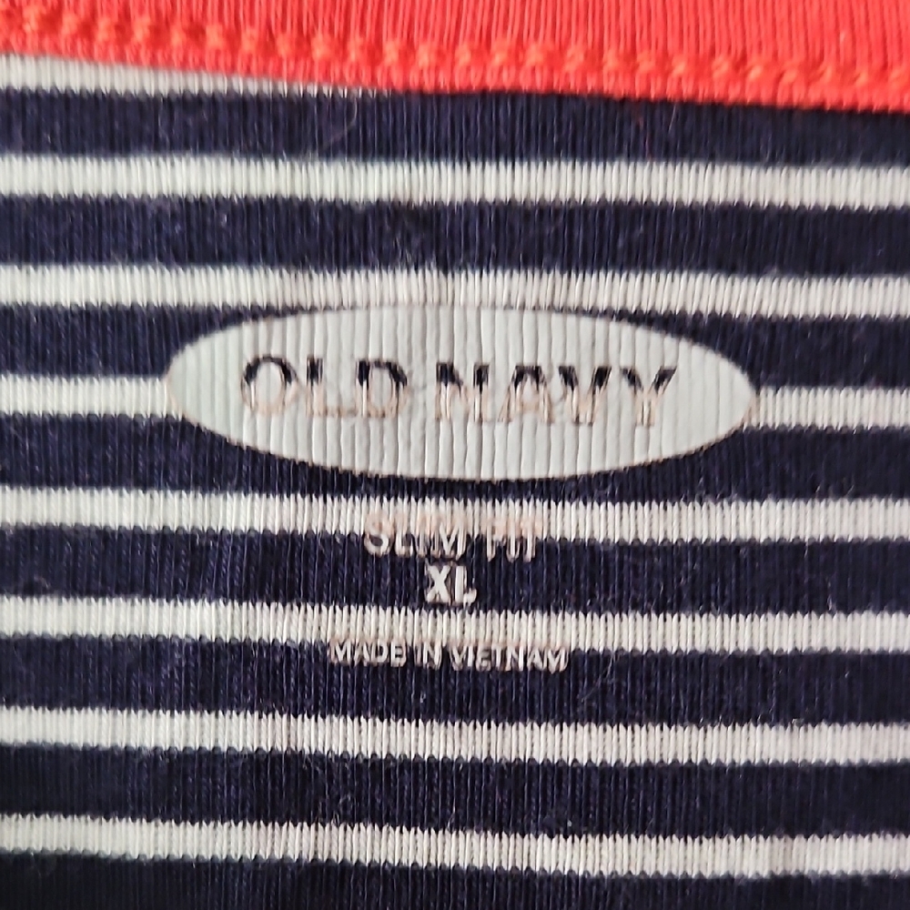 Old Navy Navy and White Striped Tank with Coral Trim - Picture 2 of 3